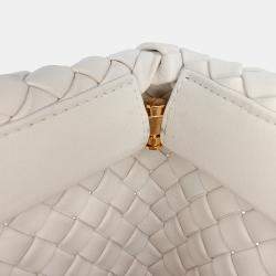 Pre Owned Bottega Veneta White Lambskin Padded Intreccio Crisscross Clutch