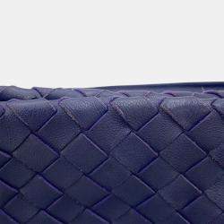 Pre Owned Bottega Veneta Intrecciato One Shoulder Bag Purple Leather