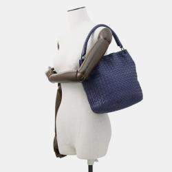 Pre Owned Bottega Veneta Intrecciato One Shoulder Bag Purple Leather