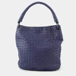 Pre Owned Bottega Veneta Intrecciato One Shoulder Bag Purple Leather