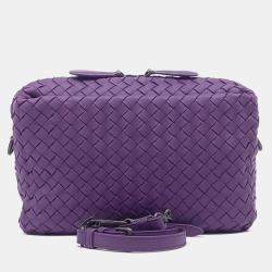 Pre Owned Bottega Veneta Purple Leather mesh crossbody bag
