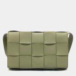 Pre Owned Bottega Veneta Green Leather Cassette Bag