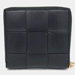 Pre Owned Bottega Veneta Black Leather Mesh Medium Wallet