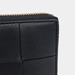 Pre Owned Bottega Veneta Black Leather Mesh Medium Wallet