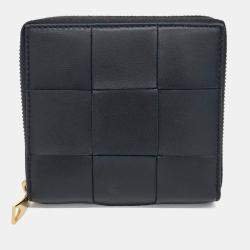 Pre Owned Bottega Veneta Black Leather Mesh Medium Wallet