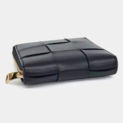 Pre Owned Bottega Veneta Black Leather Mesh Medium Wallet