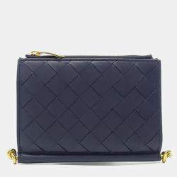 Pre Owned Bottega Veneta Navy Blue Leather Solstice Medium Wallet