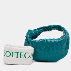 Pre Owned Bottega Veneta Blue Mini Patent Intrecciato Jodie