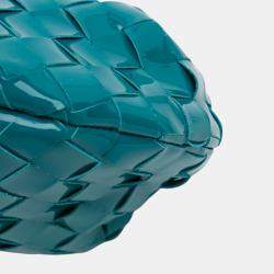 Pre Owned Bottega Veneta Blue Mini Patent Intrecciato Jodie