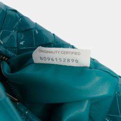 Pre Owned Bottega Veneta Blue Mini Patent Intrecciato Jodie