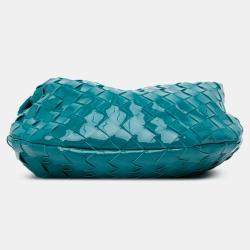 Pre Owned Bottega Veneta Blue Mini Patent Intrecciato Jodie