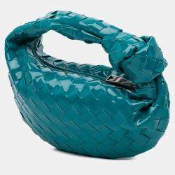 Pre Owned Bottega Veneta Blue Mini Patent Intrecciato Jodie