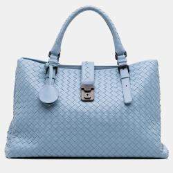 Pre Owned Bottega Veneta Blue Medium Nappa Intrecciato Roma Tote