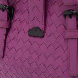 Pre Owned Bottega Veneta Purple Small Nappa Intrecciato Roma Satchel