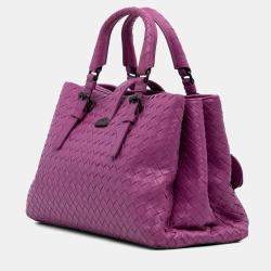 Pre Owned Bottega Veneta Purple Small Nappa Intrecciato Roma Satchel