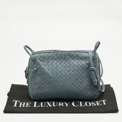 Pre Owned Bottega Veneta Light Blue Intrecciato Leather Nodini Crossbody Bag