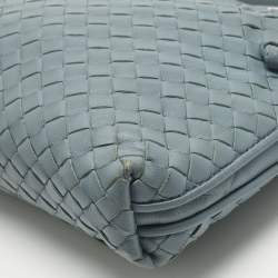Pre Owned Bottega Veneta Light Blue Intrecciato Leather Nodini Crossbody Bag