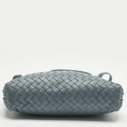 Pre Owned Bottega Veneta Light Blue Intrecciato Leather Nodini Crossbody Bag