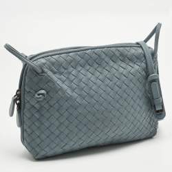 Pre Owned Bottega Veneta Light Blue Intrecciato Leather Nodini Crossbody Bag