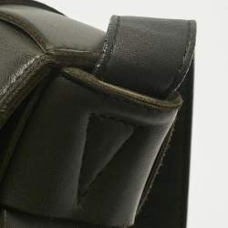 Pre Owned Bottega Veneta Dark Green Intrecciato Leather Cassette Shoulder Bag