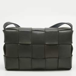Pre Owned Bottega Veneta Dark Green Intrecciato Leather Cassette Shoulder Bag