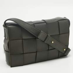 Pre Owned Bottega Veneta Dark Green Intrecciato Leather Cassette Shoulder Bag