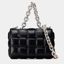 Pre Owned Bottega Veneta Black Nappa Intrecciato Padded Chain Cassette Satchel