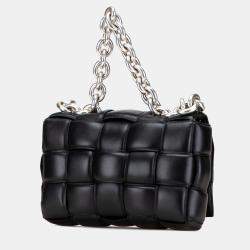 Pre Owned Bottega Veneta Black Nappa Intrecciato Padded Chain Cassette Satchel