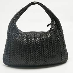 Pre Owned Bottega Veneta Black Intrecciato Twist Leather Veneta Hobo