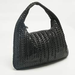 Pre Owned Bottega Veneta Black Intrecciato Twist Leather Veneta Hobo