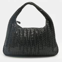 Pre Owned Bottega Veneta Black Intrecciato Twist Leather Veneta Hobo