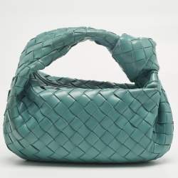 Pre Owned Bottega Veneta Turquoise Intrecciato Leather Mini Jodie Hobo