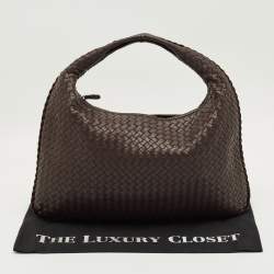 Pre Owned Bottega Veneta Dark Brown Intrecciato Leather Large Veneta Hobo