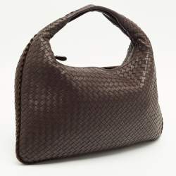Pre Owned Bottega Veneta Dark Brown Intrecciato Leather Large Veneta Hobo