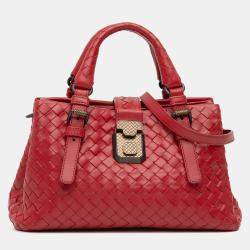 Pre Owned Bottega Veneta Red Mini Nappa Intrecciato Roma Satchel