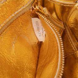 Pre Owned Bottega Veneta Gold Small Metallic Calfskin Intreccio Plisse Cassette Crossbody
