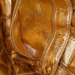 Pre Owned Bottega Veneta Gold Small Metallic Calfskin Intreccio Plisse Cassette Crossbody
