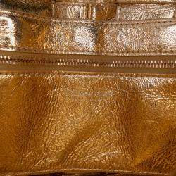 Pre Owned Bottega Veneta Gold Small Metallic Calfskin Intreccio Plisse Cassette Crossbody