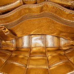 Pre Owned Bottega Veneta Gold Small Metallic Calfskin Intreccio Plisse Cassette Crossbody