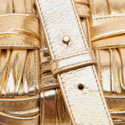 Pre Owned Bottega Veneta Gold Small Metallic Calfskin Intreccio Plisse Cassette Crossbody