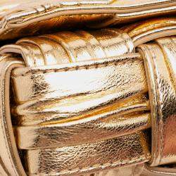 Pre Owned Bottega Veneta Gold Small Metallic Calfskin Intreccio Plisse Cassette Crossbody