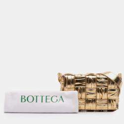 Pre Owned Bottega Veneta Gold Small Metallic Calfskin Intreccio Plisse Cassette Crossbody