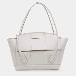Pre Owned Bottega Veneta White Medium Calfskin Maxi Intrecciato Arco Bag