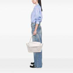 Pre Owned Bottega Veneta White Medium Calfskin Maxi Intrecciato Arco Bag
