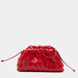 Pre Owned Bottega Veneta Red Nappa Intrecciato The Mini Pouch Crossbody