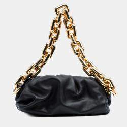 Pre Owned Bottega Veneta Black Small Lambskin Chain Pouch