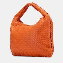 Pre Owned Bottega Veneta Orange Medium Nappa Intrecciato Fuzzy Veneta Hobo
