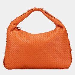 Pre Owned Bottega Veneta Orange Medium Nappa Intrecciato Fuzzy Veneta Hobo