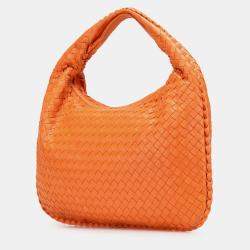 Pre Owned Bottega Veneta Orange Small Nappa Intrecciato Veneta Hobo