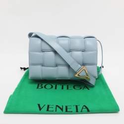 Pre Owned Bottega Veneta Light Blue Leather Cassette Padded Shoulder Bag